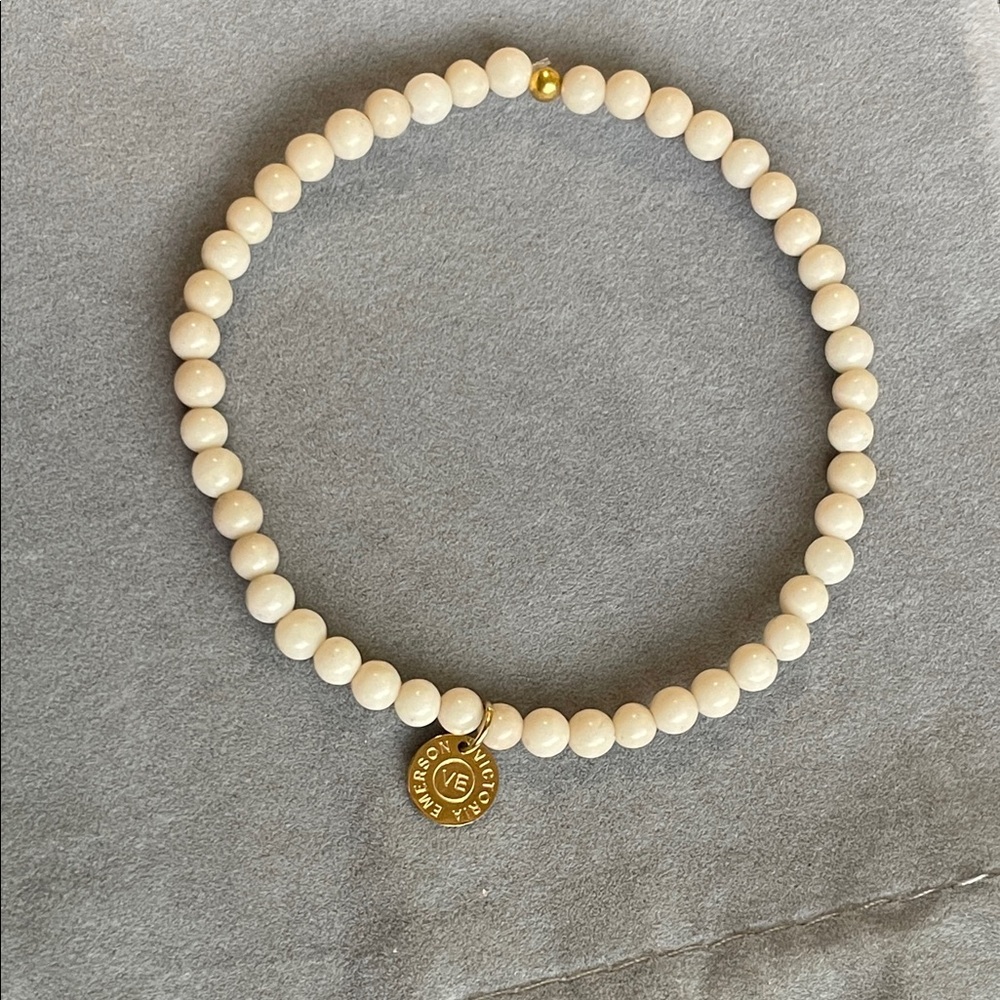 Victoria Emerson Ivory Beaded Bracelet with Gold Medallion